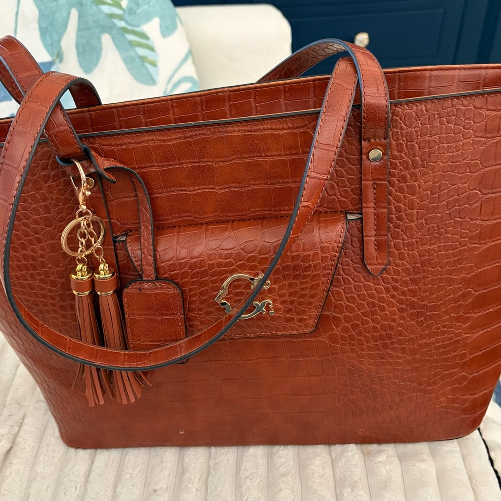 C. Wonder Brown Croc-Embossed Tote